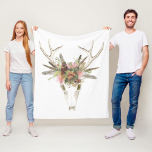 Deer Skull & Flowers Fleece Blanket