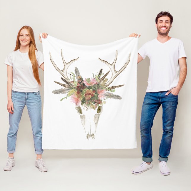 Deer Skull & Flowers Fleece Blanket (In Situ)