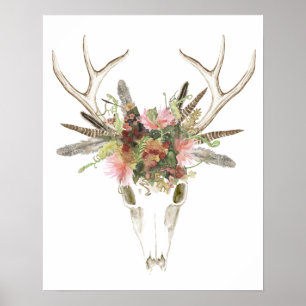 Deer Skull & Flowers Poster