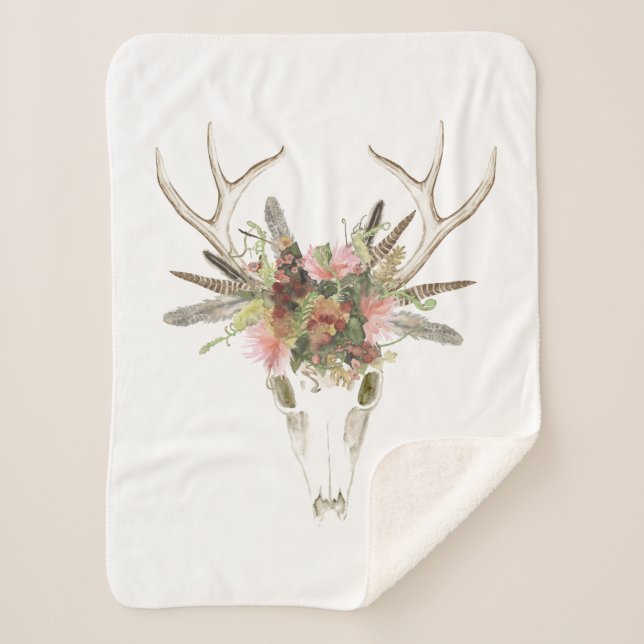 Deer Skull & Flowers Sherpa Blanket (Front)
