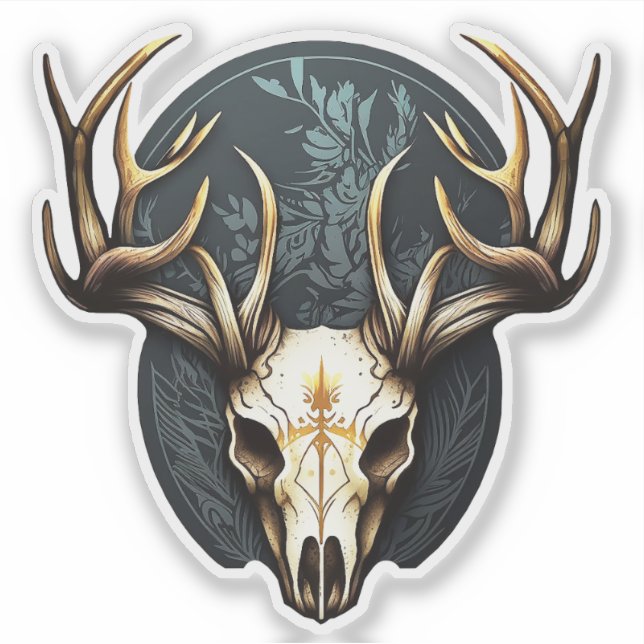 Deer Skull Large Antlers Hunting Sticker (Front)