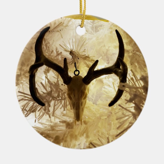 deer skull ornament white Christmas tree (Front)