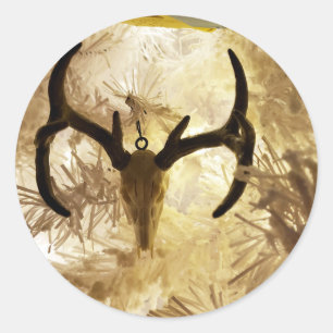 deer skull ornament white Christmas tree Classic Round Sticker