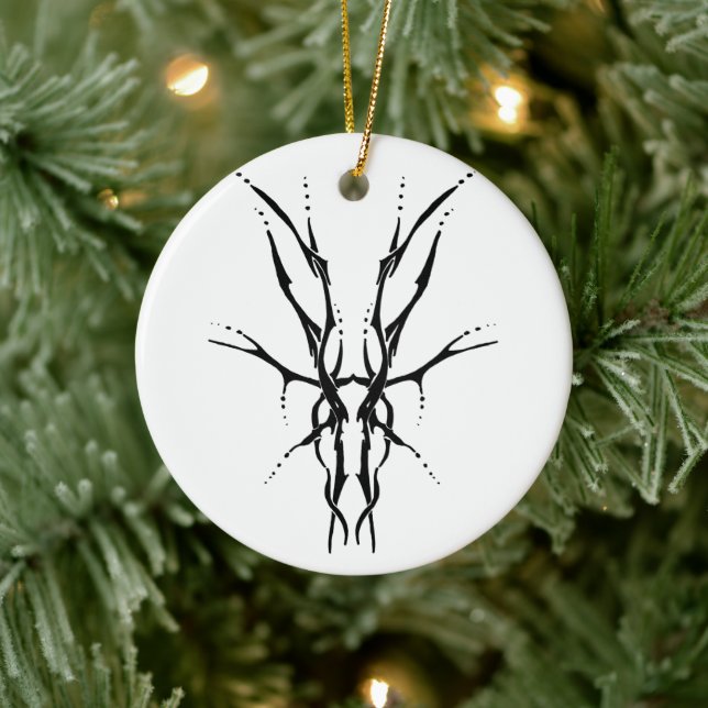 Deer Skull Tribal Design for deer Hunters black Ceramic Ornament (Tree)