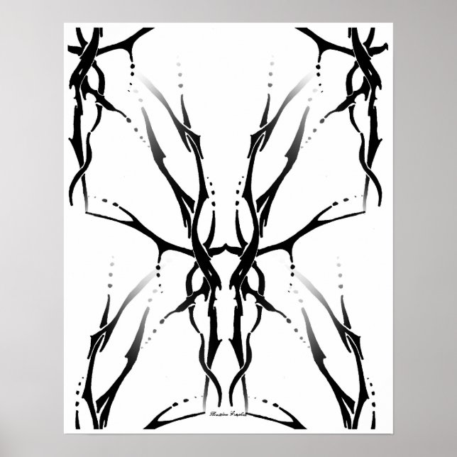 Deer Skull Tribal Tattoo Design Digital Mirror Poster (Front)