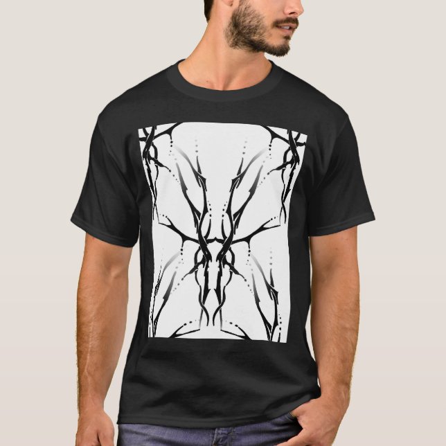 Deer Skull Tribal Tattoo Design Digital Mirror T-Shirt (Front)