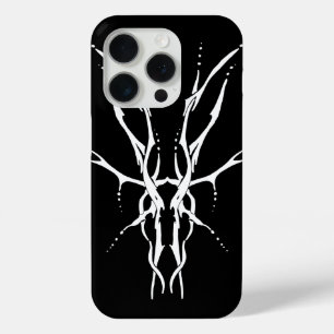 Deer Skull Tribal Tattoo Design - white on black iPhone 15 Pro Case