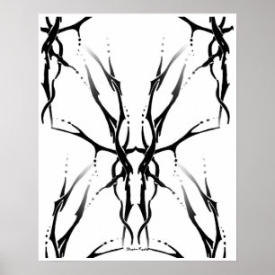 Deer Skull Tribal Tattoo Digital Black and White Poster