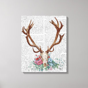 Deer Skull With Flowers Canvas Print