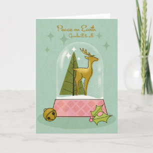 Deer Snow Globe Peace on Earth Christmas Card