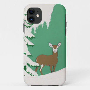 Deer Snow Winter Scene Pine Tree iPhone 11 Case