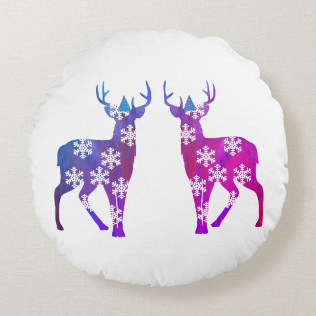 Deer Snowflakes  Polyester Round throw cushion (Front)