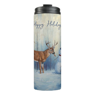 Deer & Snowman Christmas Snowflakes Thermal Tumbler