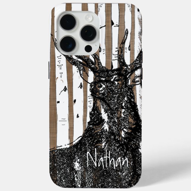 Deer/Stag Birch Tree linen Personalise iphone Case (Back)