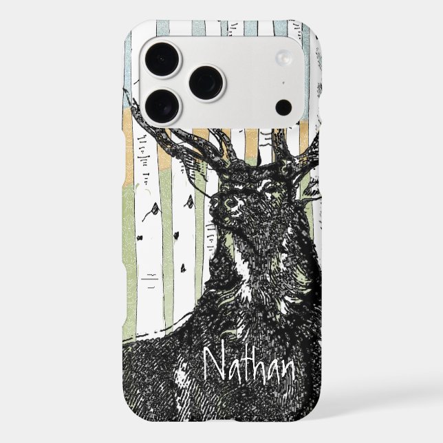 Deer/Stag Birch Tree linen Personalise iphone Case (Back)