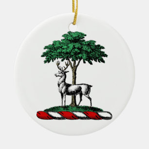 Deer Stag by Tree Heraldic Crest Emblem Ceramic Tree Decoration