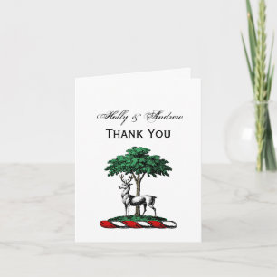 Deer Stag by Tree Heraldic Crest Emblem Holiday Card