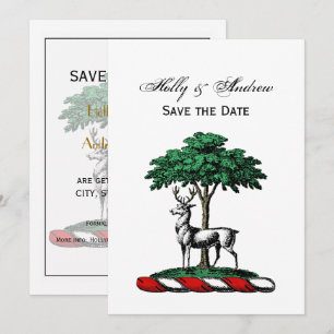 Deer Stag by Tree Heraldic Crest Emblem Invitation