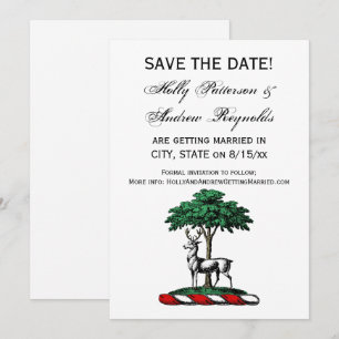Deer Stag by Tree Heraldic Crest Emblem Invitation