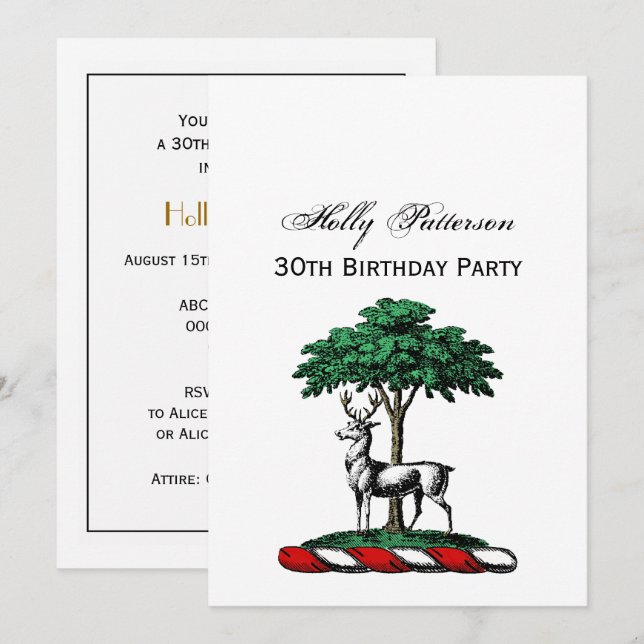 Deer Stag by Tree Heraldic Crest Emblem Invitation (Front/Back)
