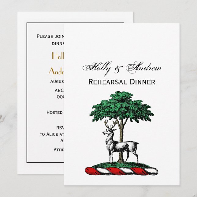 Deer Stag by Tree Heraldic Crest Emblem Invitation (Front/Back)