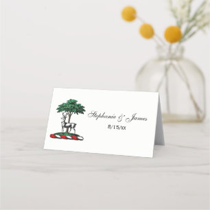 Deer Stag by Tree Heraldic Crest Emblem Place Card