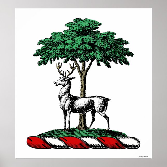 Deer Stag by Tree Heraldic Crest Emblem Poster (Front)