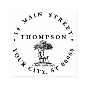 Deer Stag by Tree Heraldic Crest Emblem Rubber Stamp