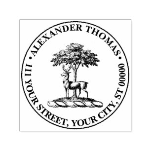 Deer Stag by Tree Heraldic Crest Emblem Self-inking Stamp