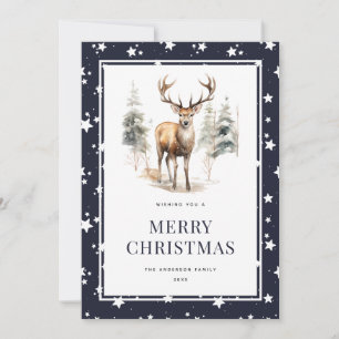 Deer Stag Festive Blue Merry Christmas Card