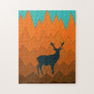 Deer Stag silhouette Autumn fall Colourful Abstrac Jigsaw Puzzle