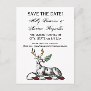 Deer Stag with Fern Heraldic Crest Emblem Announcement Postcard