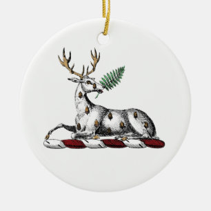 Deer Stag with Fern Heraldic Crest Emblem Ceramic Tree Decoration
