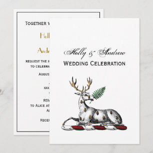 Deer Stag with Fern Heraldic Crest Emblem Invitation