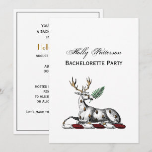 Deer Stag with Fern Heraldic Crest Emblem Invitation