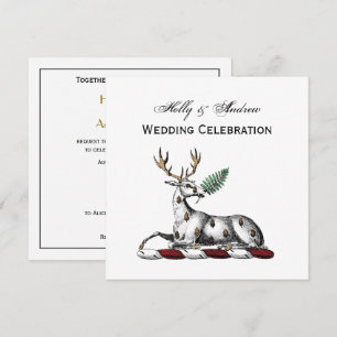 Deer Stag with Fern Heraldic Crest Emblem Invitation
