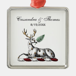 Deer Stag with Fern Heraldic Crest Emblem Metal Tree Decoration
