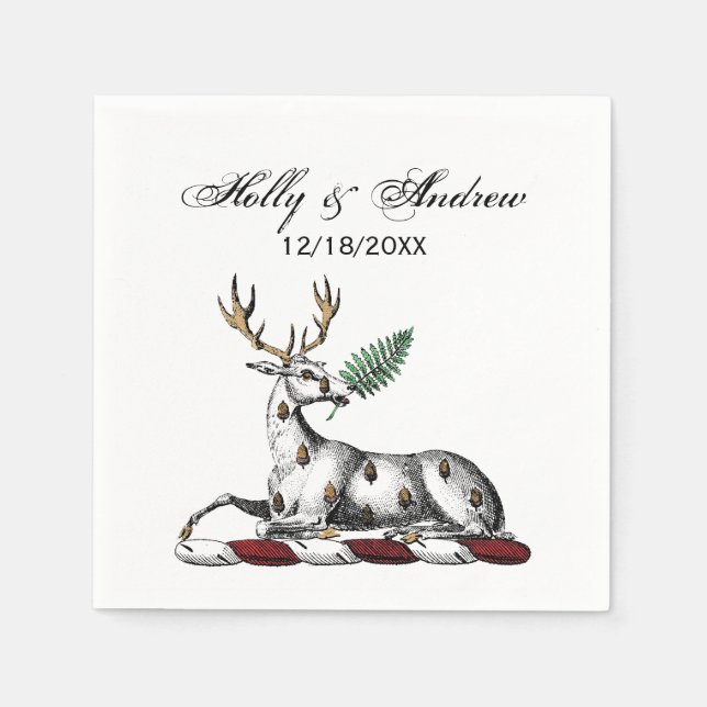 Deer Stag with Fern Heraldic Crest Emblem Napkin (Front)