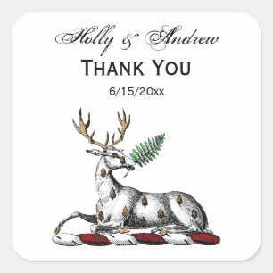 Deer Stag with Fern Heraldic Crest Emblem Square Sticker
