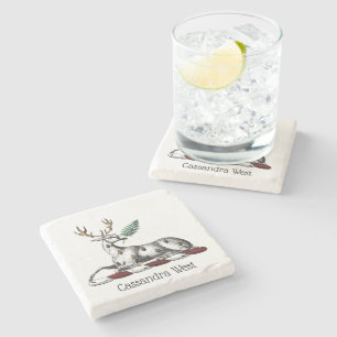 Deer Stag with Fern Heraldic Crest Emblem Stone Coaster