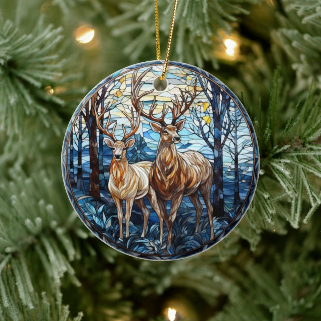 Deer Stained Glass   Ceramic Ornament (Tree)