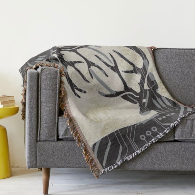 Deer Steam Punk and Floral Abstract Pattern Throw Blanket (Creator Uploaded)
