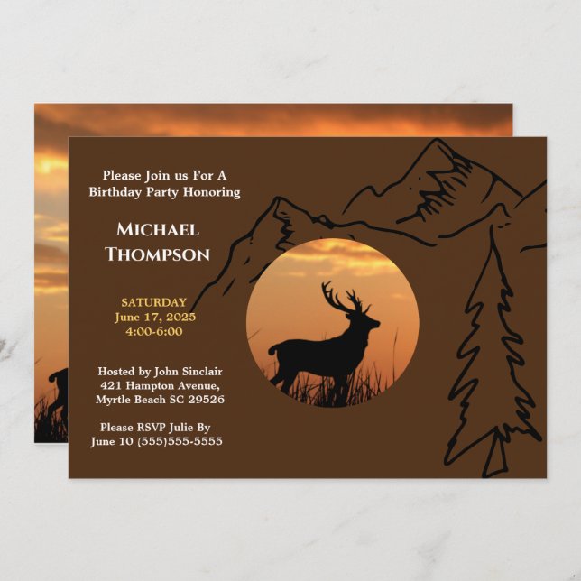  Deer Sunset  Birthday Invitation (Front/Back)