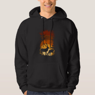 Deer Sunset Silhouette Wildlife Scene Campers Anim Hoodie
