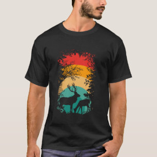 Deer Sunset Silhouette Wildlife Scene Campers Anim T-Shirt