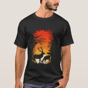 Deer Sunset Silhouette Wildlife Scene Campers Anim T-Shirt