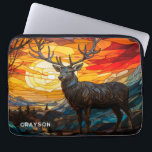 Deer Sunset Woodland Mountains Personalised Name Laptop Sleeve<br><div class="desc">Deer Sunset Woodland Mountains Personalised Name Computer Laptop Sleeve Case features a deer at sunset with trees and mountains in the background in a stained glass effect and personalised with your name in modern script typography. Perfect as a gift for family and friends for birthday, Christmas, holidays, Father's Day, brother,...</div>