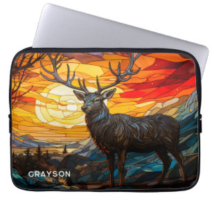 Deer Sunset Woodland Mountains Personalised Name Laptop Sleeve