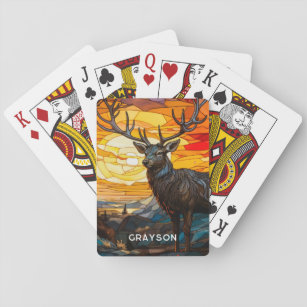 Deer Sunset Woodland Mountains Personalized Name Playing Cards