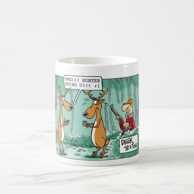 Deer Texting Hunting Cartoon Mug (Center)
